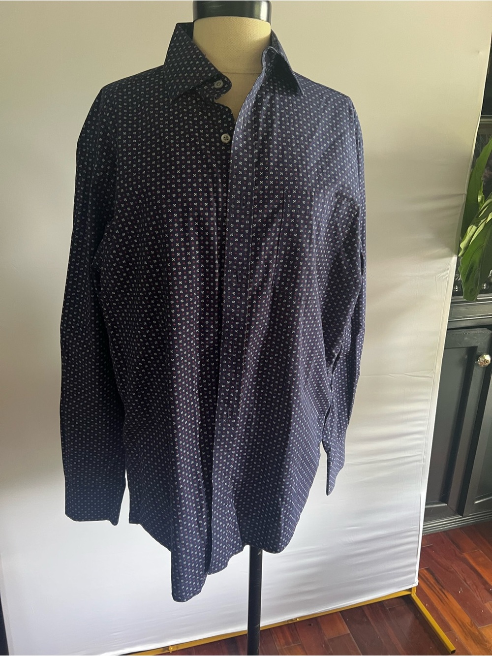 Southern Pines Men's Navy Micro-Pattern Button-Down Shirt 0106